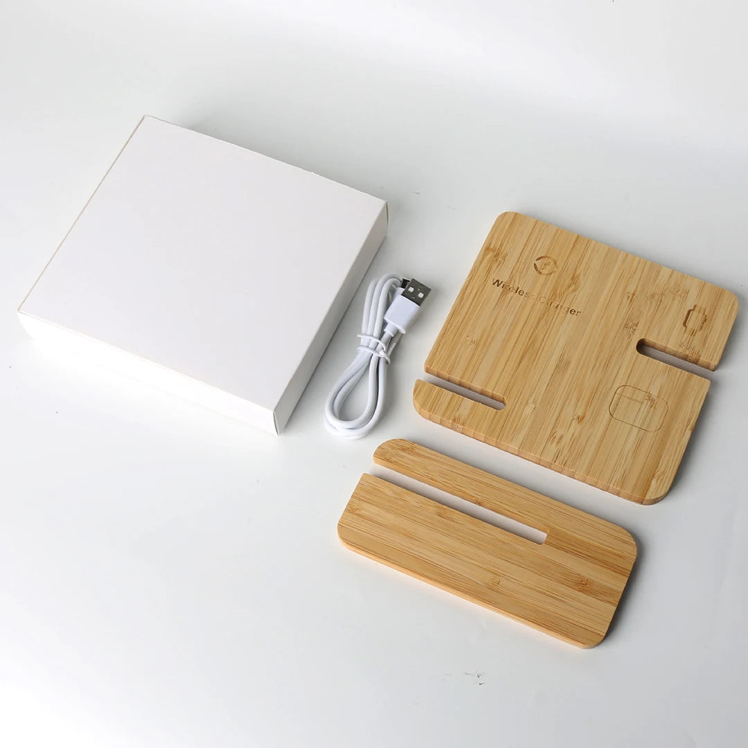 Bamboo Wireless Charging Station | 3-In-1 Flat-Pack Stand