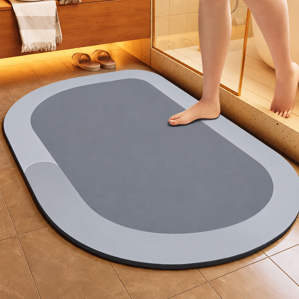 Bath Mat Diatomite Foam Core, Non-Slip Rubber Base | 4 Sizes, 6 Colours, 4 Shapes | Quick-Drying & Water-Absorbent