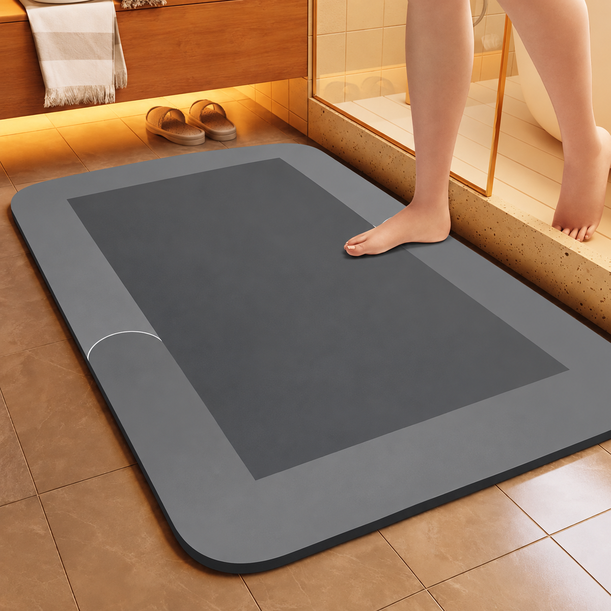 Bath Mat Diatomite Foam Core, Non-Slip Rubber Base | 4 Sizes, 6 Colours, 4 Shapes | Quick-Drying & Water-Absorbent