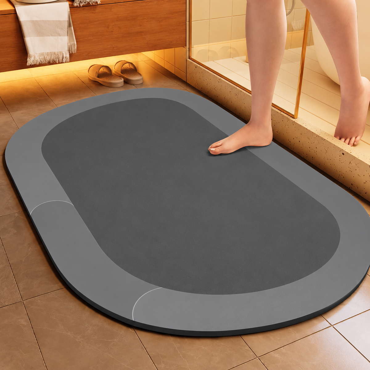 Bath Mat Diatomite Foam Core, Non-Slip Rubber Base | 4 Sizes, 6 Colours, 4 Shapes | Quick-Drying & Water-Absorbent