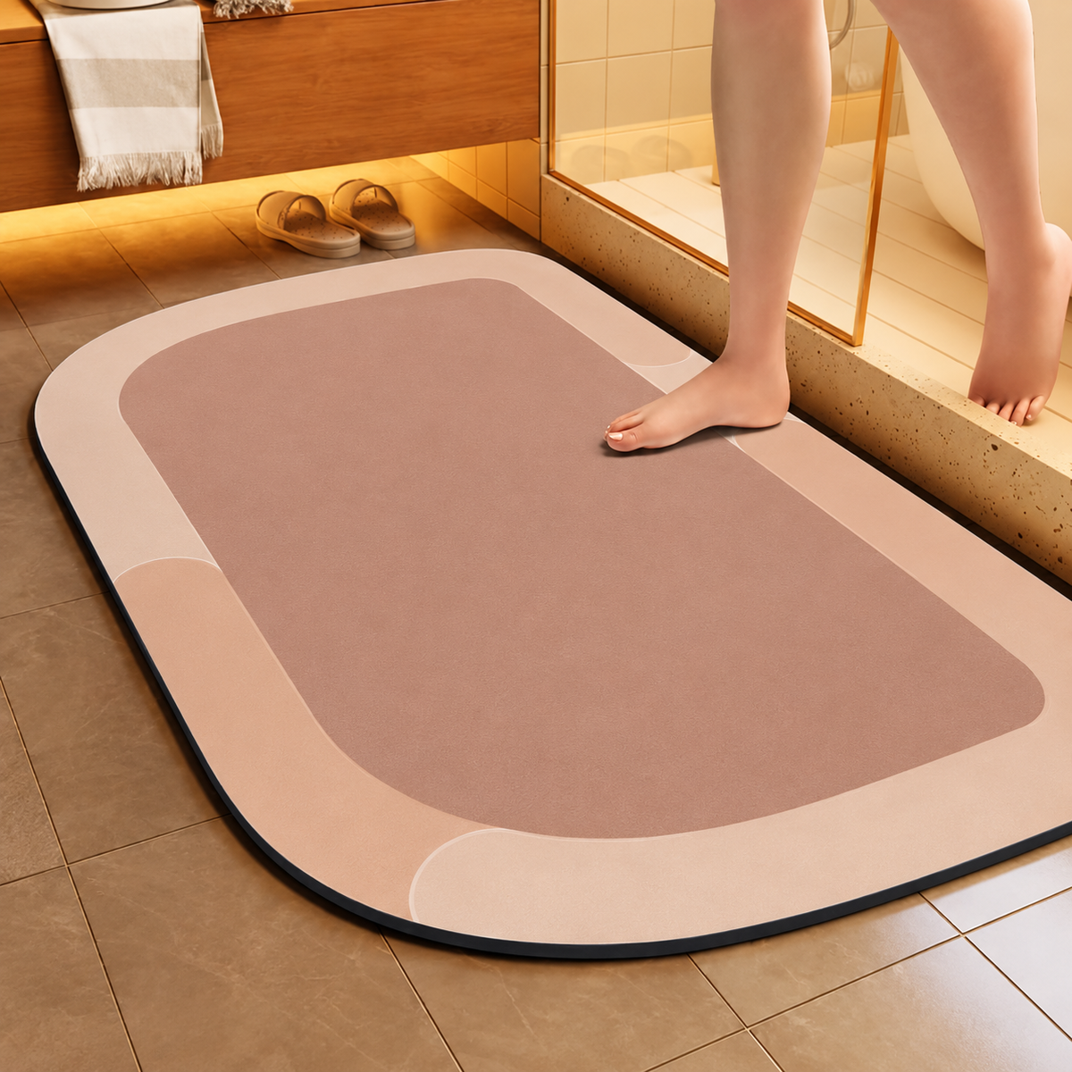 Bath Mat Diatomite Foam Core, Non-Slip Rubber Base | 4 Sizes, 6 Colours, 4 Shapes | Quick-Drying & Water-Absorbent