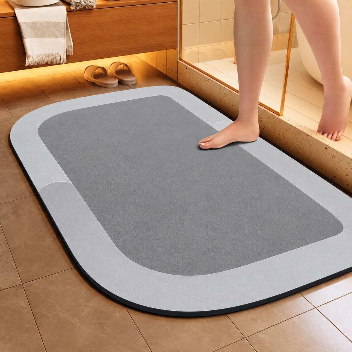 Bath Mat Diatomite Foam Core, Non-Slip Rubber Base | 4 Sizes, 6 Colours, 4 Shapes | Quick-Drying & Water-Absorbent