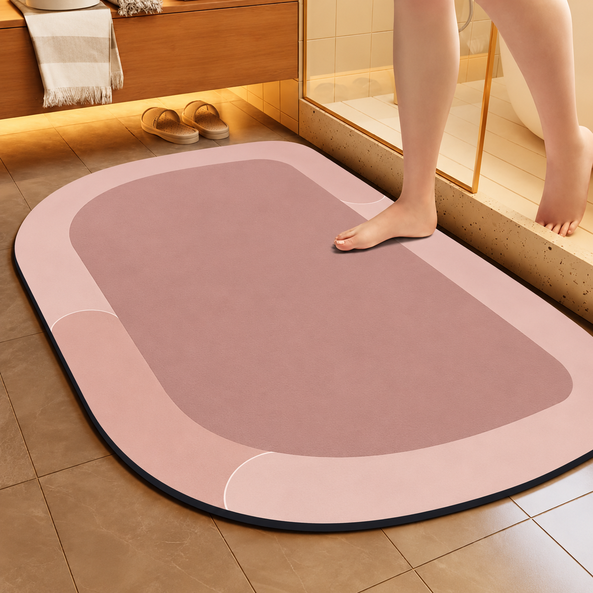 Bath Mat Diatomite Foam Core, Non-Slip Rubber Base | 4 Sizes, 6 Colours, 4 Shapes | Quick-Drying & Water-Absorbent