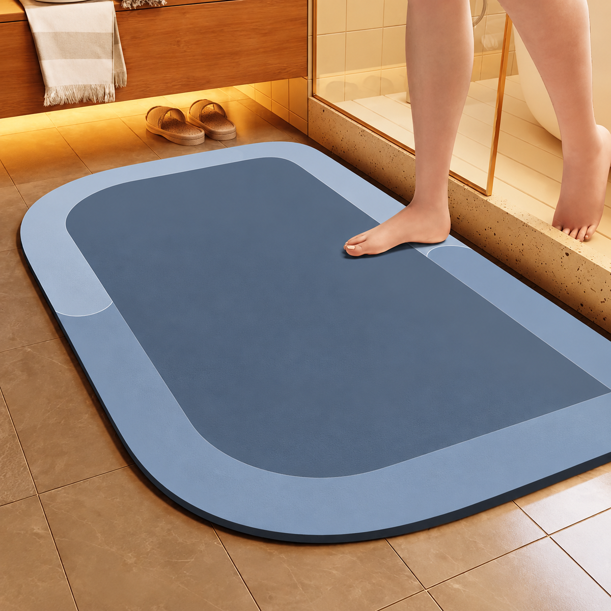 Bath Mat Diatomite Foam Core, Non-Slip Rubber Base | 4 Sizes, 6 Colours, 4 Shapes | Quick-Drying & Water-Absorbent