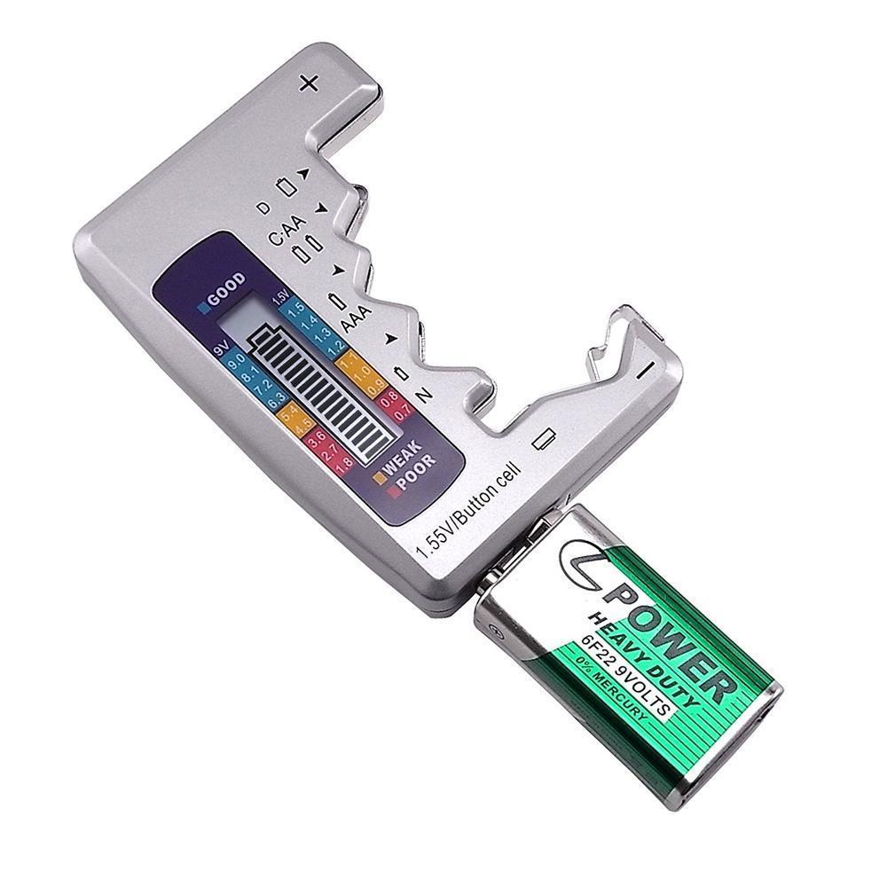 Battery Tester Universal Checker | Tests AA AAA 9V Button Cell Batteries | Colour-Coded Charge Level Indicator