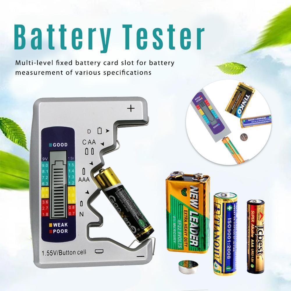 Battery Tester Universal Checker | Tests AA AAA 9V Button Cell Batteries | Colour-Coded Charge Level Indicator