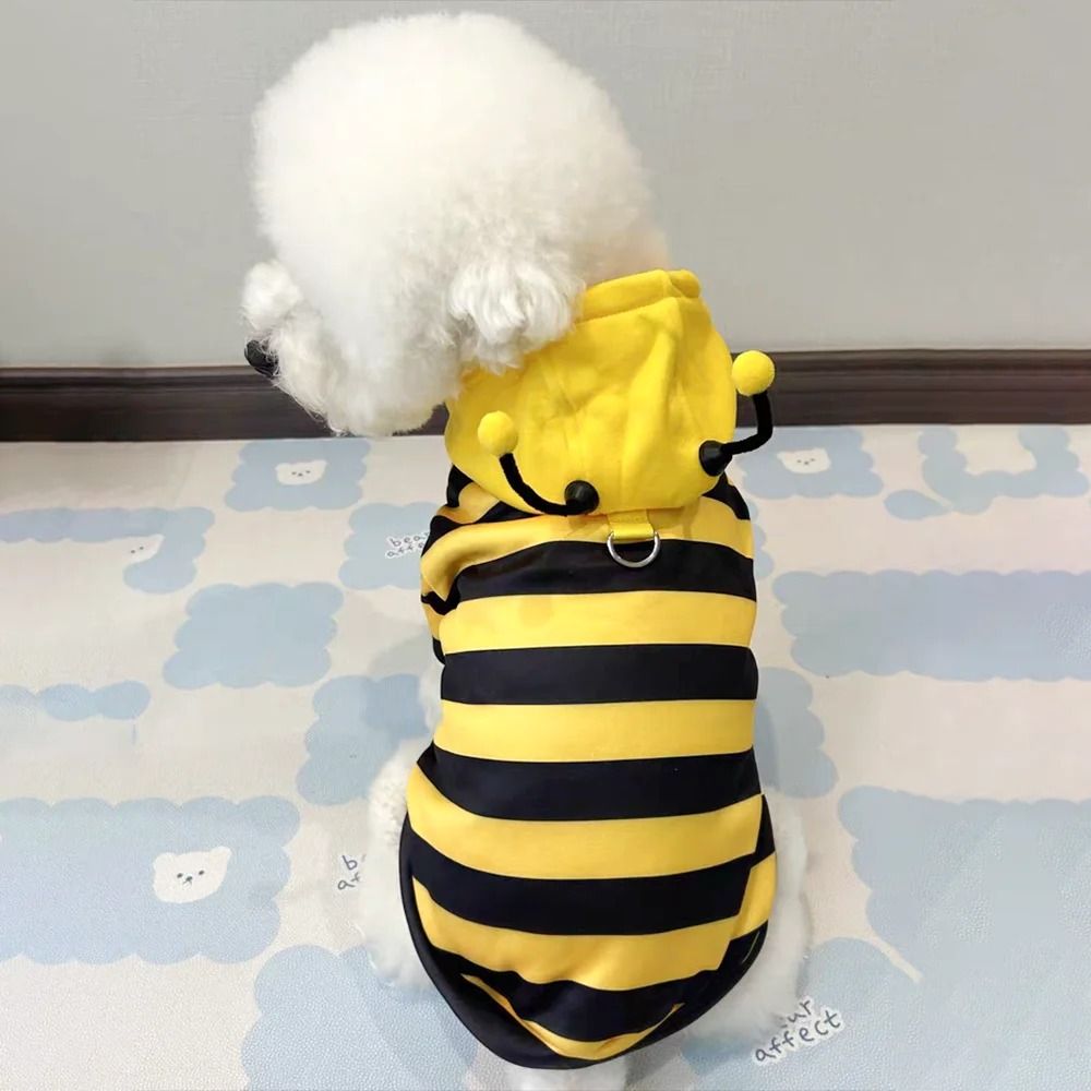 Bee-Print Fleece Hoodie for Pets | Pull-On Design with Pompom Antennas | Warm Winter Costume for Small Dogs and Cats