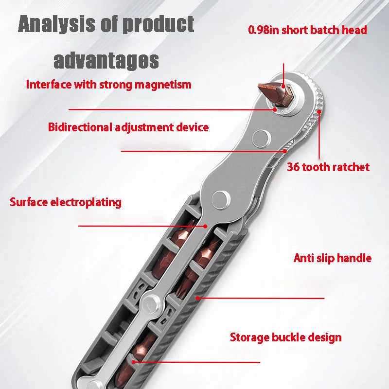 Bidirectional Ratchet Screwdriver Set CRV Steel | 4 Hex Bits Stored in Handle | Compact Reversible Design for Tight Spaces