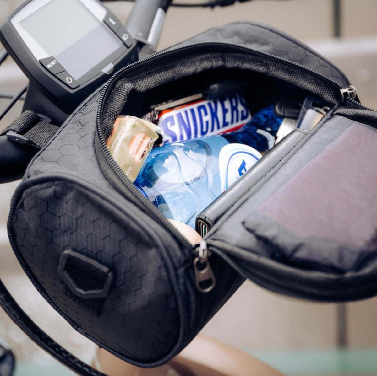 Bike Handlebar Storage Bag | Touchscreen Phone Window, 22 x 12 x 12.5 cm | Waterproof Nylon, Hook-and-Loop Mount