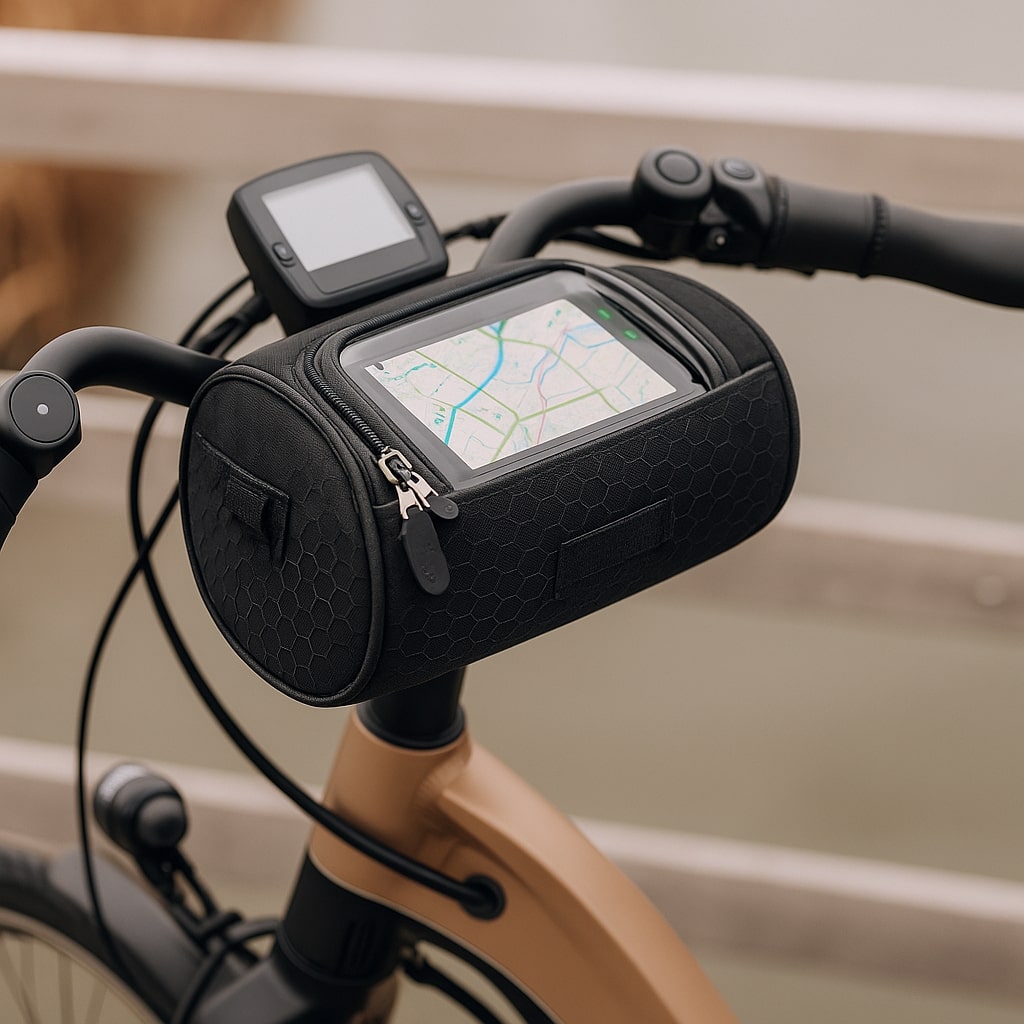 Bike Handlebar Storage Bag | Touchscreen Phone Window, 22 x 12 x 12.5 cm | Waterproof Nylon, Hook-and-Loop Mount