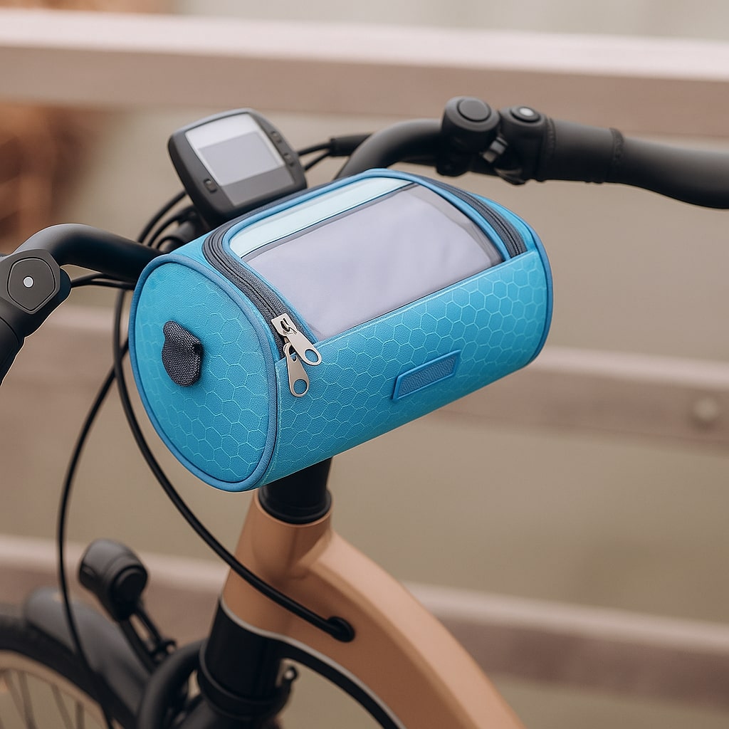 Bike Handlebar Storage Bag | Touchscreen Phone Window, 22 x 12 x 12.5 cm | Waterproof Nylon, Hook-and-Loop Mount