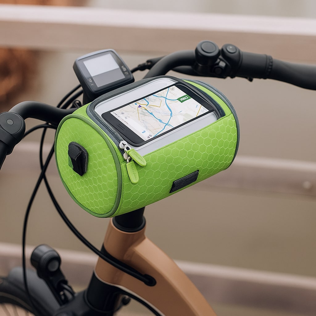 Bike Handlebar Storage Bag | Touchscreen Phone Window, 22 x 12 x 12.5 cm | Waterproof Nylon, Hook-and-Loop Mount