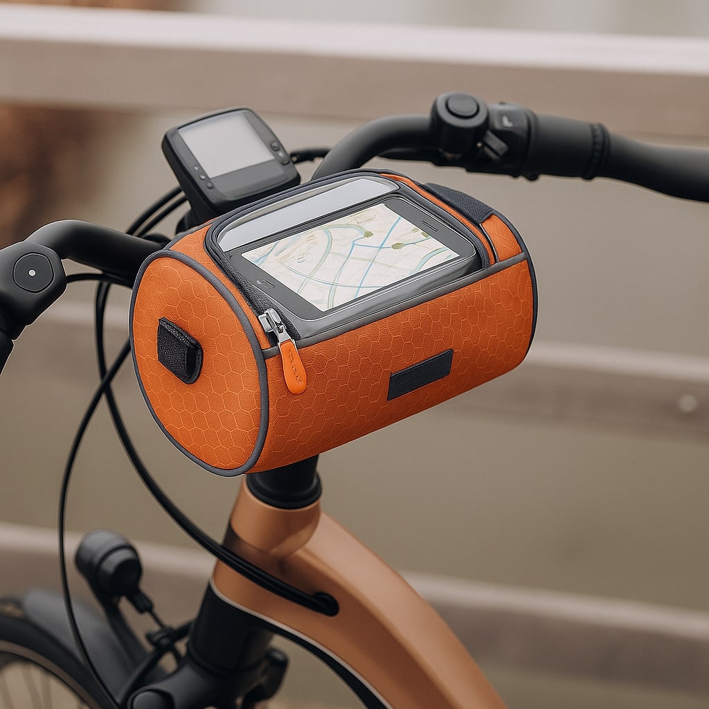 Bike Handlebar Storage Bag | Touchscreen Phone Window, 22 x 12 x 12.5 cm | Waterproof Nylon, Hook-and-Loop Mount