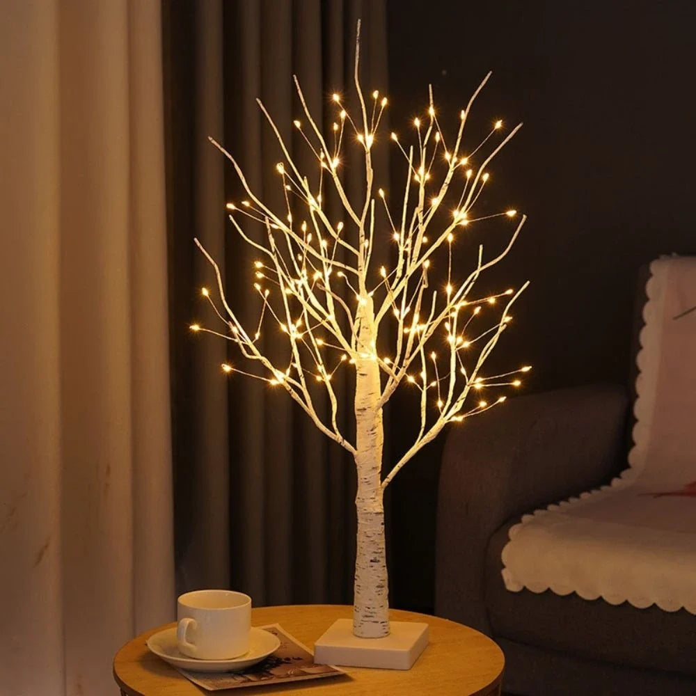 Birch Branch Light 55 cm | PVC & Copper Wire, Warm White 144 LED | Cordless, Bendable, Battery-Powered, Table Decor