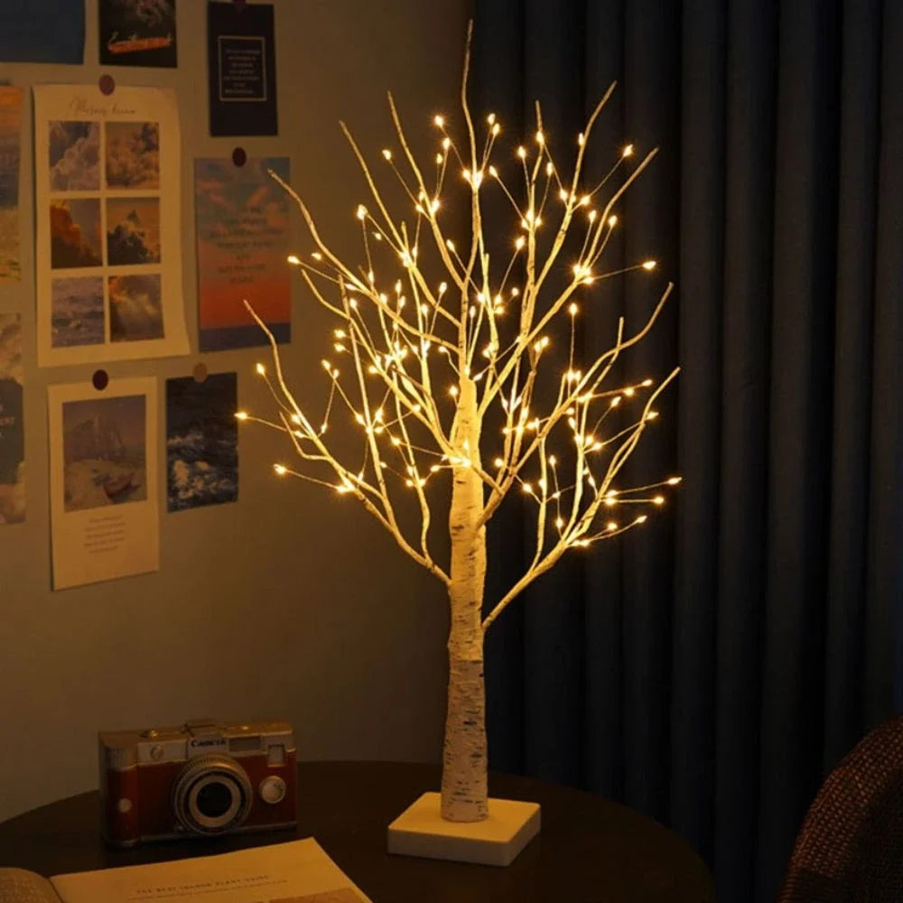 Birch Branch Light 55 cm | PVC & Copper Wire, Warm White 144 LED | Cordless, Bendable, Battery-Powered, Table Decor