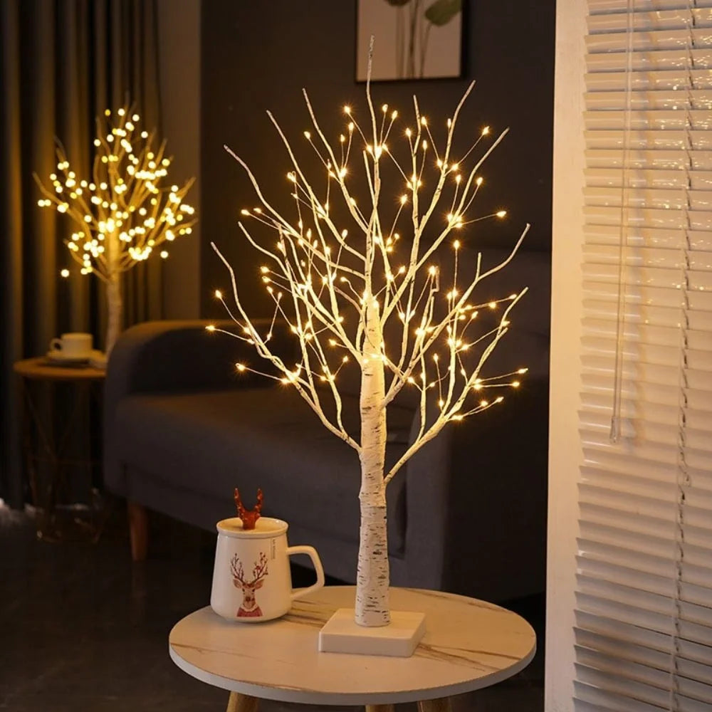 Birch Branch Light 55 cm | PVC & Copper Wire, Warm White 144 LED | Cordless, Bendable, Battery-Powered, Table Decor