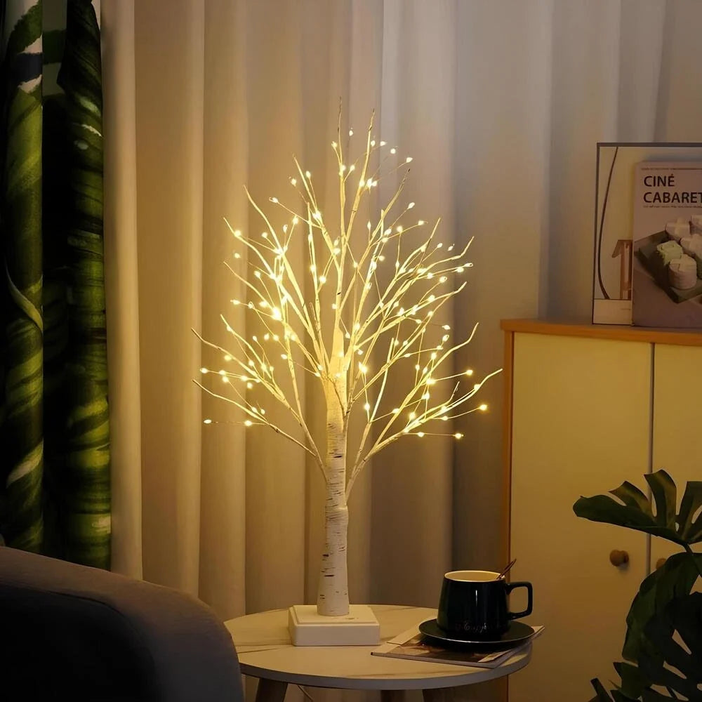 Birch Branch Light 55 cm | PVC & Copper Wire, Warm White 144 LED | Cordless, Bendable, Battery-Powered, Table Decor