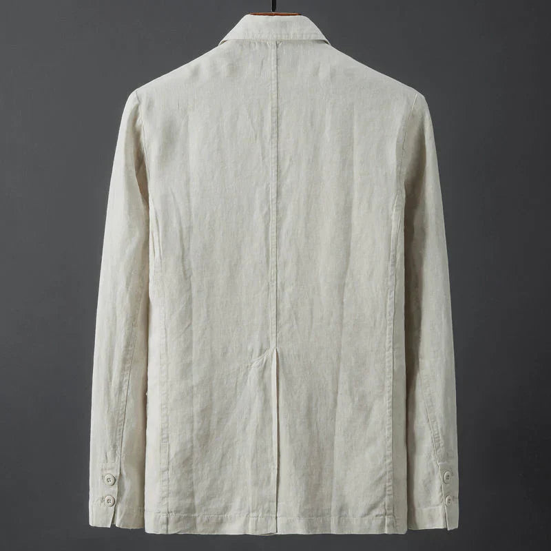 Blazer - Single-Breasted Notch Lapel Three-Pocket Design - Linen - Regular Fit - Button Closure
