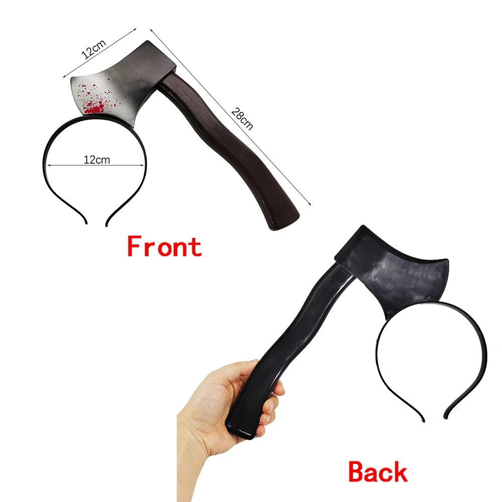 Bloody Weapon Halloween Headband | Fake Axe, Saw & Knife Horror Prop | Lightweight Slip-On Costume Accessory for Parties