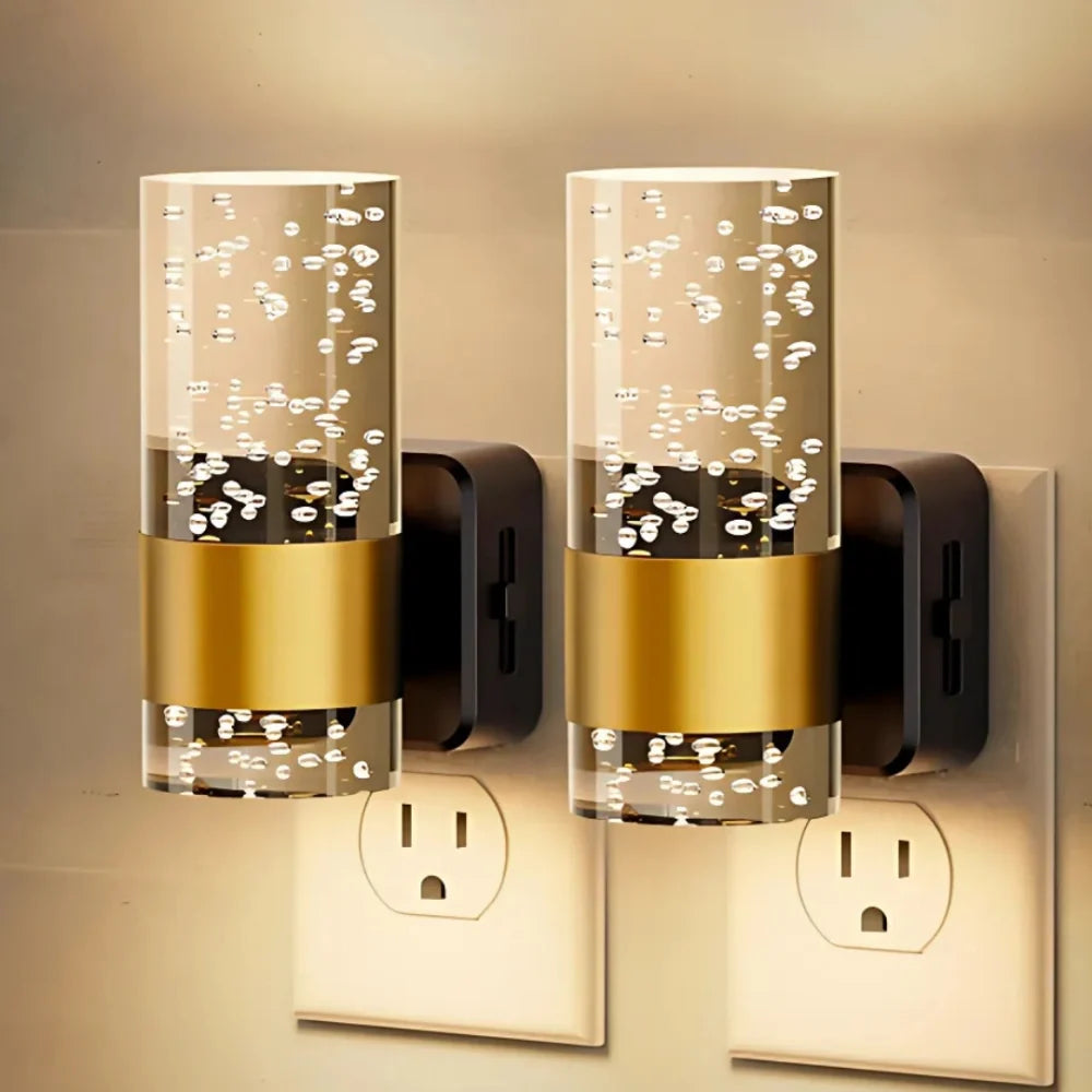 Bubble Acrylic Night Light | Automatic Dusk Sensor, Dimmable Warm Glow | Golden Metal Accent for Cosy Corners & Hallways
