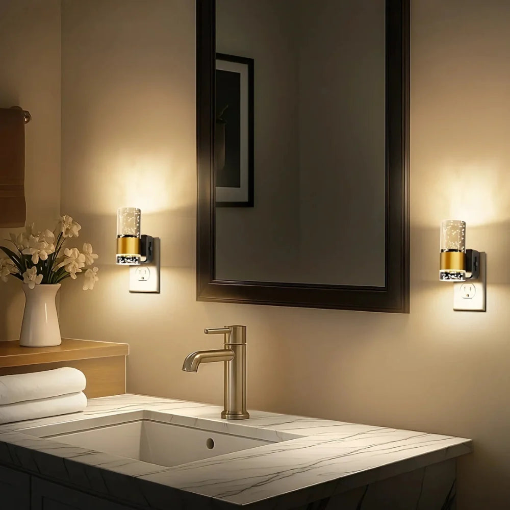 Bubble Acrylic Night Light | Automatic Dusk Sensor, Dimmable Warm Glow | Golden Metal Accent for Cosy Corners & Hallways
