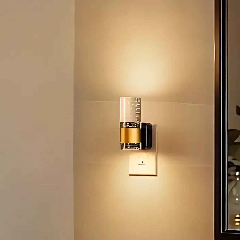 Bubble Acrylic Night Light | Automatic Dusk Sensor, Dimmable Warm Glow | Golden Metal Accent for Cosy Corners & Hallways