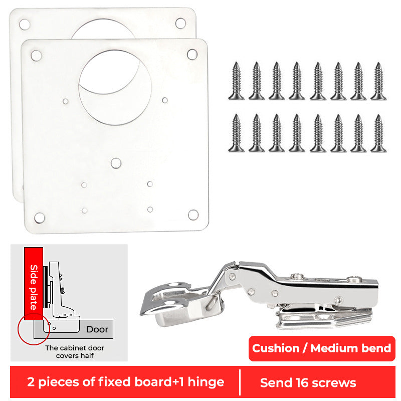 Cabinet Door Hinge Set Stainless Steel | Soft-Close Damper Mechanism | Quiet Closing for Folding Cabinet Doors with Fixing Plates