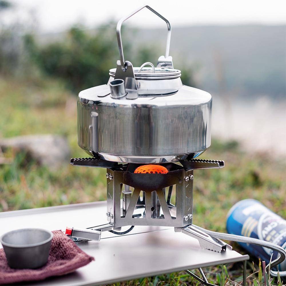 Camping Kettle Stainless Steel | 1 Litre Capacity, 16.5 x 16.5 x 11.8 cm | Compact Semi-Round Design for Easy Packing