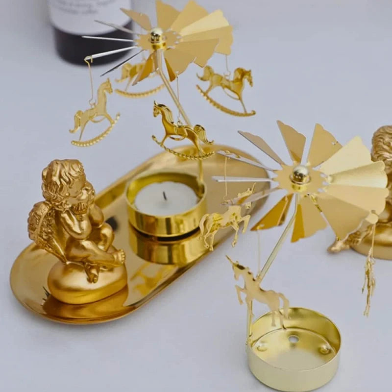 Candle Carousel Alloy Spinner 16.5 x 8 x 5 cm | Fawn, Fairy, Angel, Unicorn Styles | Heat-Powered Rotating Display