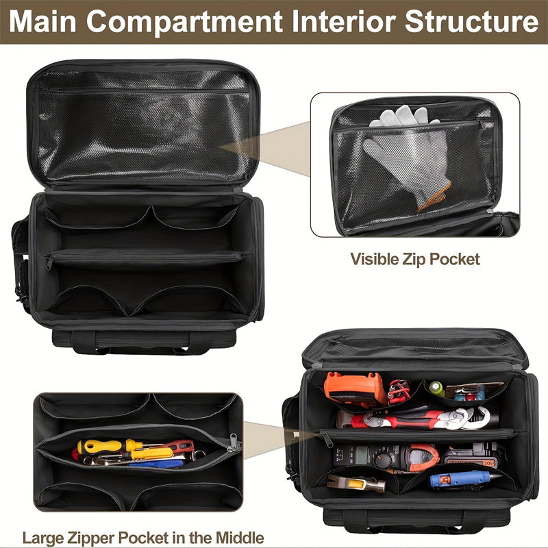 Canvas Tool Bag | Black, MOLLE Expandable | Set of 2, Reinforced Handles & Shoulder Strap for Job Sites, Workshops and Garages