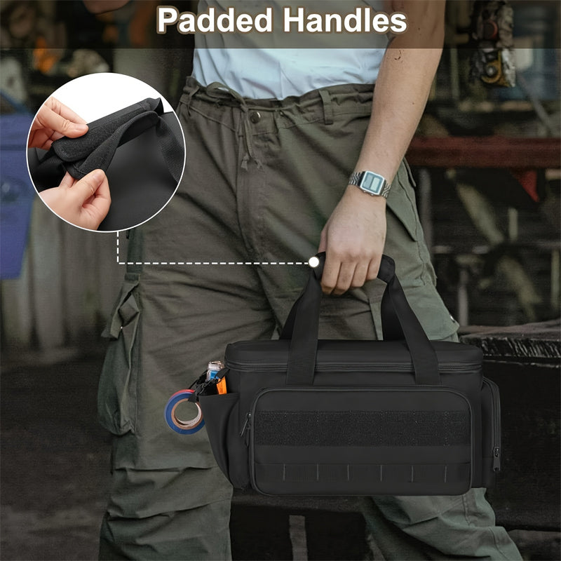 Canvas Tool Bag | Black, MOLLE Expandable | Set of 2, Reinforced Handles & Shoulder Strap for Job Sites, Workshops and Garages