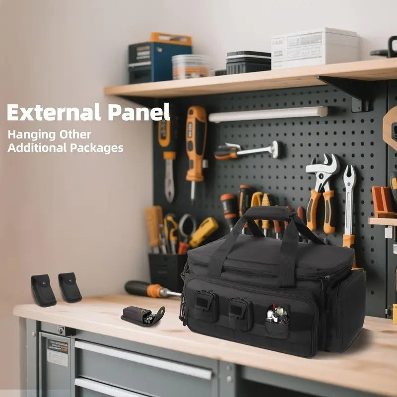 Canvas Tool Bag | Black, MOLLE Expandable | Set of 2, Reinforced Handles & Shoulder Strap for Job Sites, Workshops and Garages