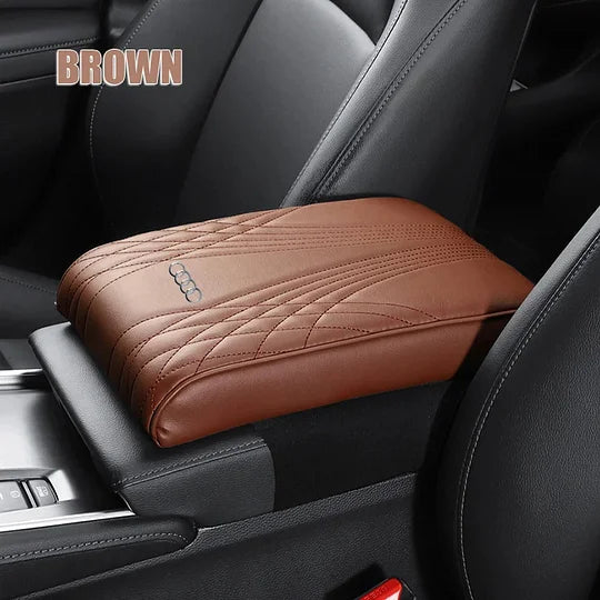 Car Armrest Cushion Leather Memory Foam | Diamond-Pattern, Elastic Mesh Fit | Elbow Support & Scratch Protection