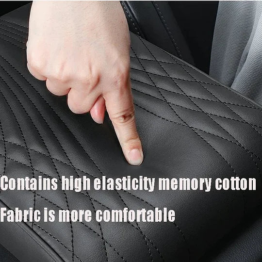 Car Armrest Cushion Leather Memory Foam | Diamond-Pattern, Elastic Mesh Fit | Elbow Support & Scratch Protection