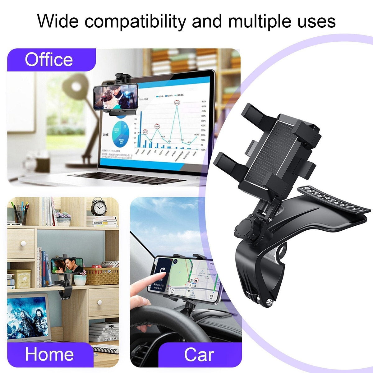 Car Phone Holder Clip Mount 360 Rotating Sun Visor with Non-Slip Pads
