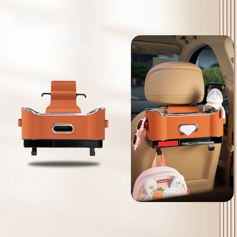 Car Seat Back Storage Box Leather | Hanging Organiser with Partitions and Hooks | Keeps Items Within Easy Reach