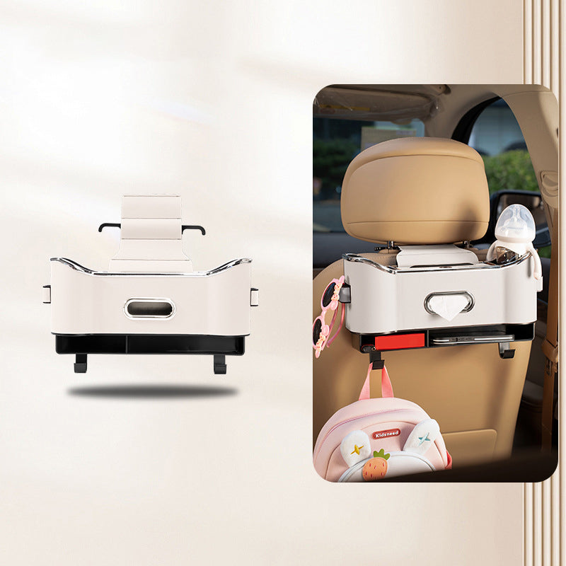 Car Seat Back Storage Box Leather | Hanging Organiser with Partitions and Hooks | Keeps Items Within Easy Reach