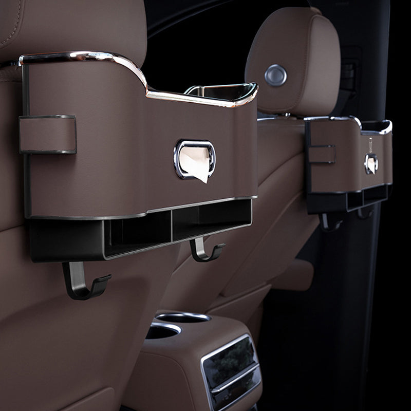 Car Seat Back Storage Box Leather | Hanging Organiser with Partitions and Hooks | Keeps Items Within Easy Reach