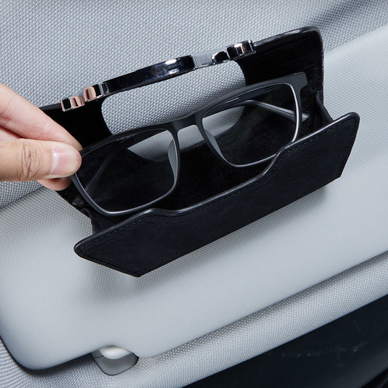 Car Sun Visor Glasses Holder Faux Leather | Magnetic Buckle Clip-On Case | Universal Fit for Sunglasses & Cards