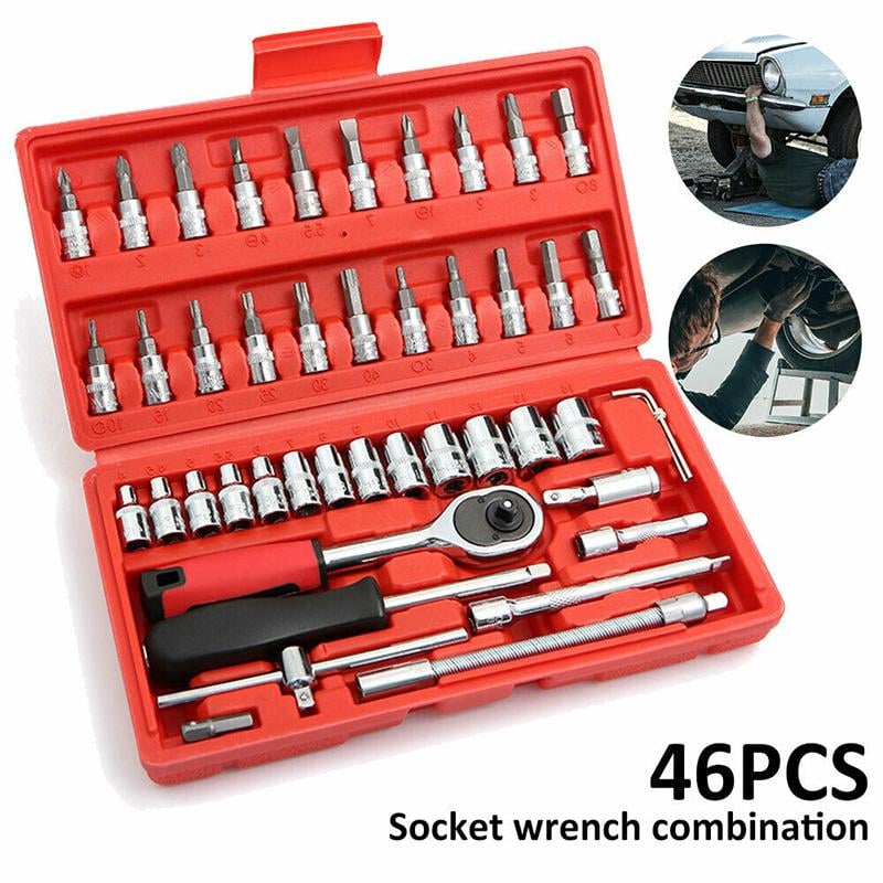 Car Tool Kit Chrome Vanadium Socket Set 46-Piece with Quick-Release Switch