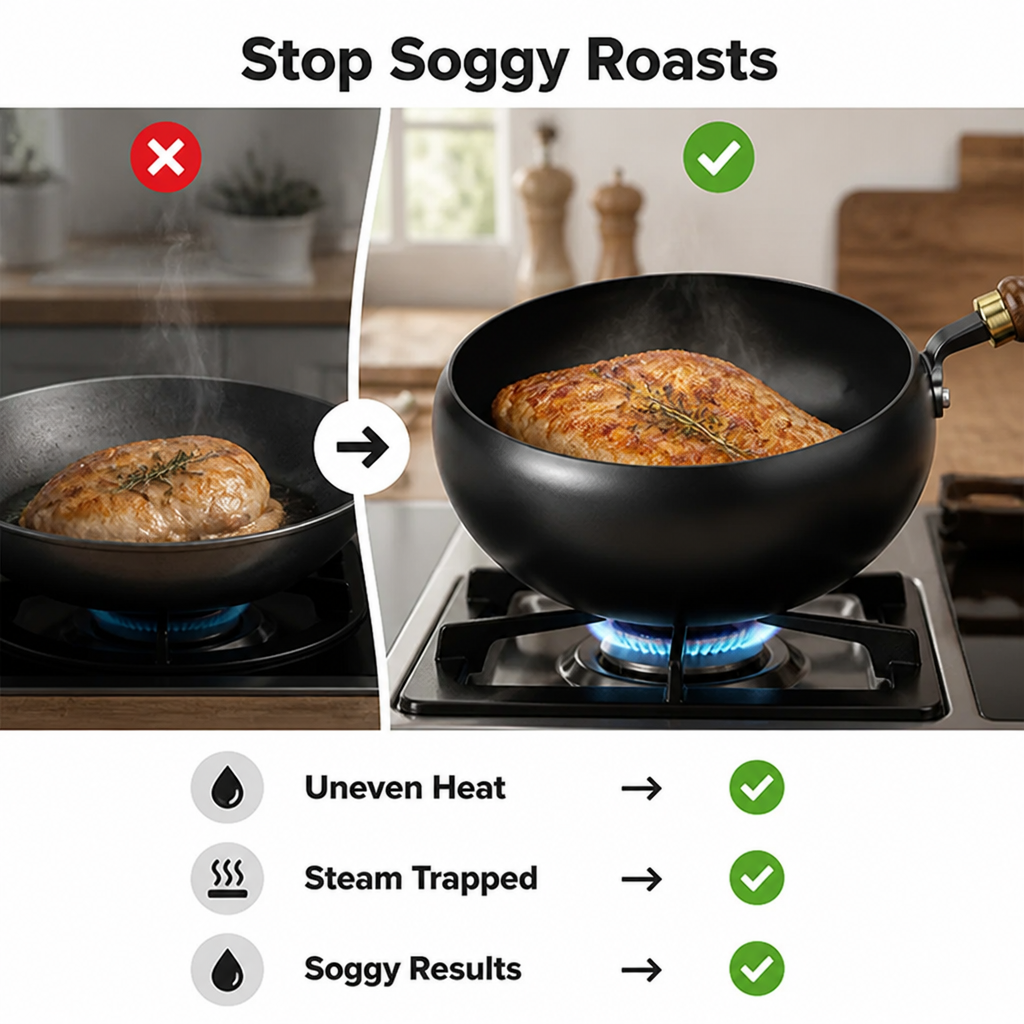 Cast Iron Roasting Pan | Uncoated Chemical-Free Surface | Works on Gas, Induction, Electric & Ceramic Hobs, Two Sizes