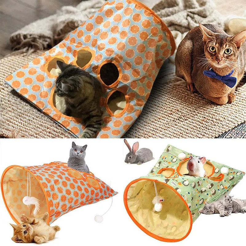 Cat Tunnel Bag Polyester Taffeta | Crinkle Sound Fabric with Dangling Toy | Foldable Tunnel Bed for Cats and Small Pets