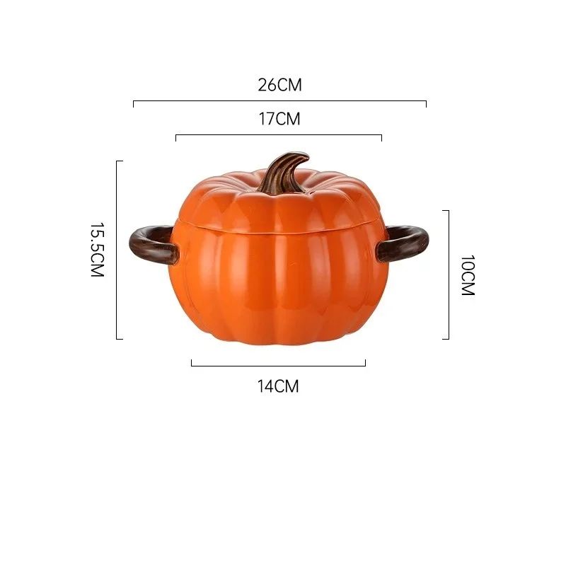 Ceramic Pumpkin Soup Bowl with Lid | Halloween Serving Pot with Side Handles | Keeps Soup, Ramen & Stew Warm Longer