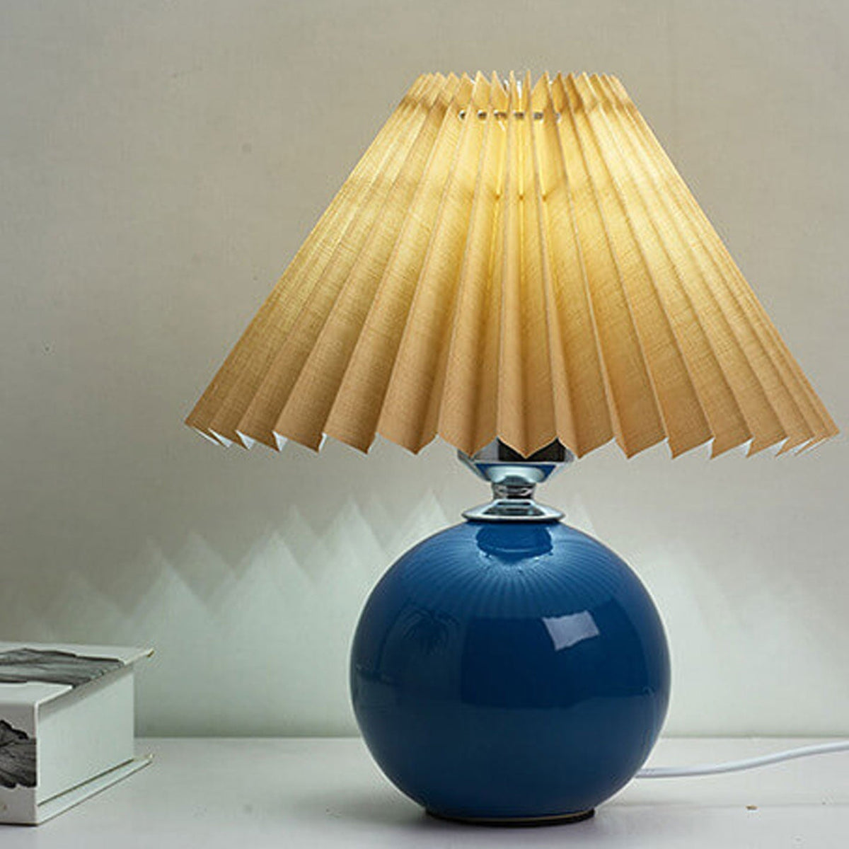Ceramic Table Lamp | Cone-Shaped Shade, Minimalist Nordic Style Design | Plug-In Ceramic Socket, Standard Bulb Compatible