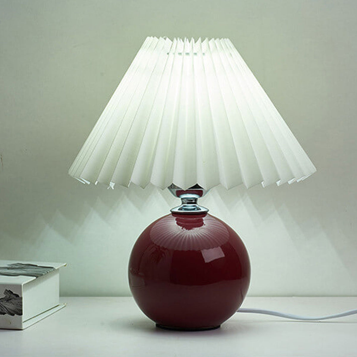 Ceramic Table Lamp | Cone-Shaped Shade, Minimalist Nordic Style Design | Plug-In Ceramic Socket, Standard Bulb Compatible