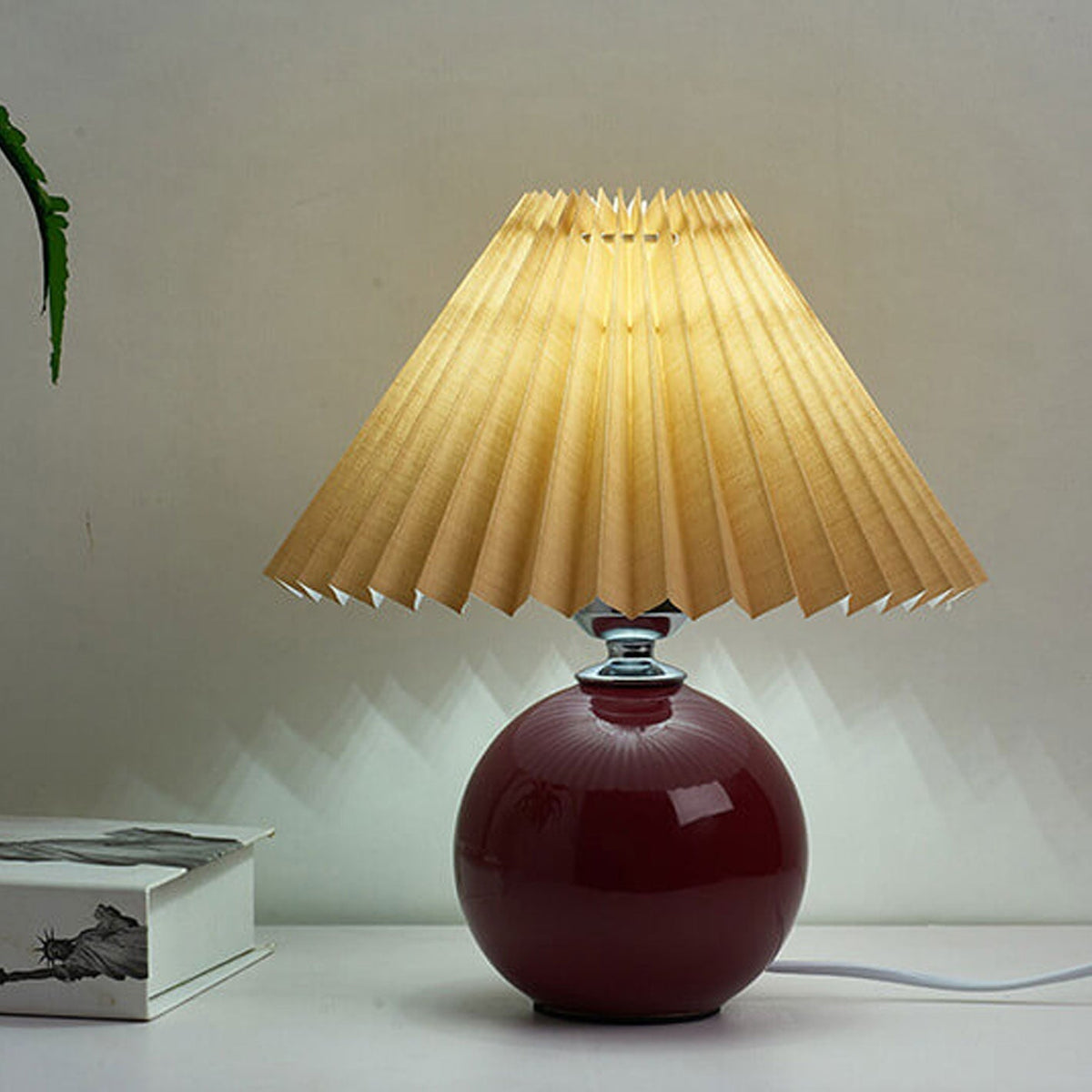Ceramic Table Lamp | Cone-Shaped Shade, Minimalist Nordic Style Design | Plug-In Ceramic Socket, Standard Bulb Compatible