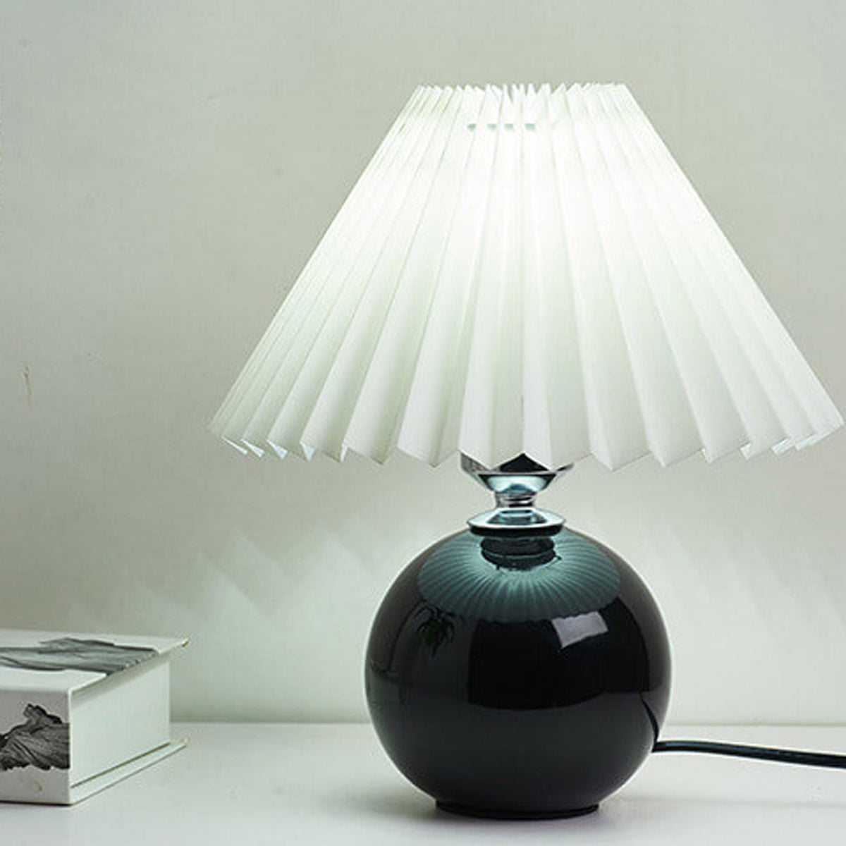 Ceramic Table Lamp | Cone-Shaped Shade, Minimalist Nordic Style Design | Plug-In Ceramic Socket, Standard Bulb Compatible