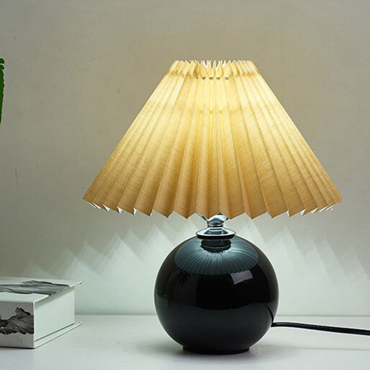 Ceramic Table Lamp | Cone-Shaped Shade, Minimalist Nordic Style Design | Plug-In Ceramic Socket, Standard Bulb Compatible