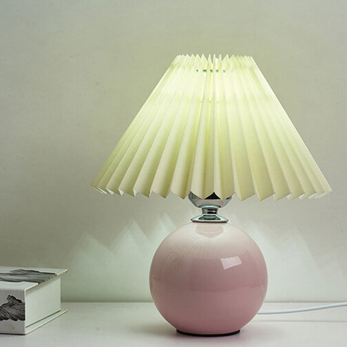 Ceramic Table Lamp | Cone-Shaped Shade, Minimalist Nordic Style Design | Plug-In Ceramic Socket, Standard Bulb Compatible