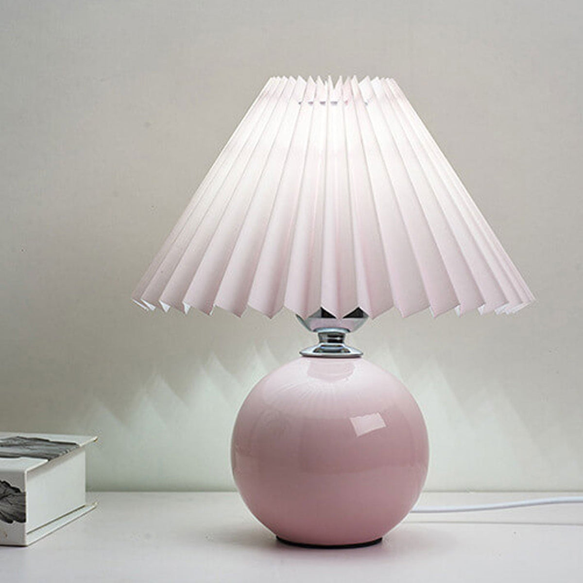 Ceramic Table Lamp | Cone-Shaped Shade, Minimalist Nordic Style Design | Plug-In Ceramic Socket, Standard Bulb Compatible